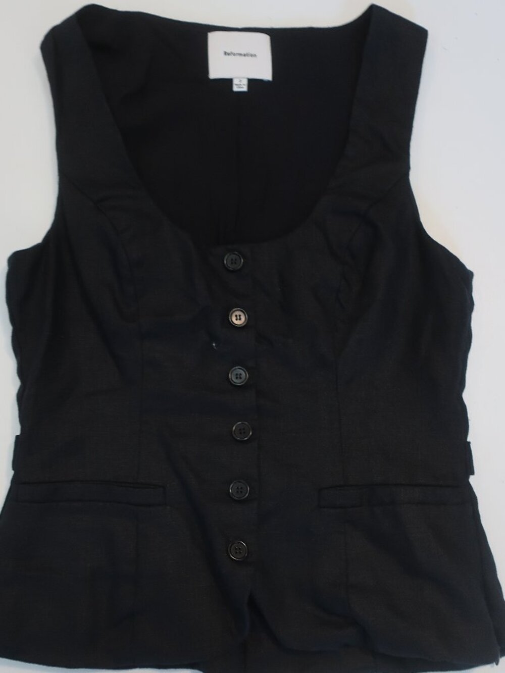 Womens Reformation 100% Linen Black Button Down Vest 2 - Picture 2 of 8